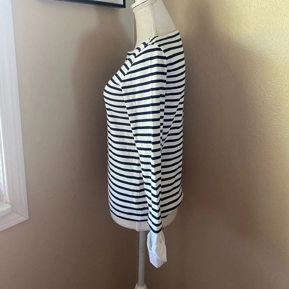 J. Crew French black and white striped sweater with dress cuffs, Sz. XXS